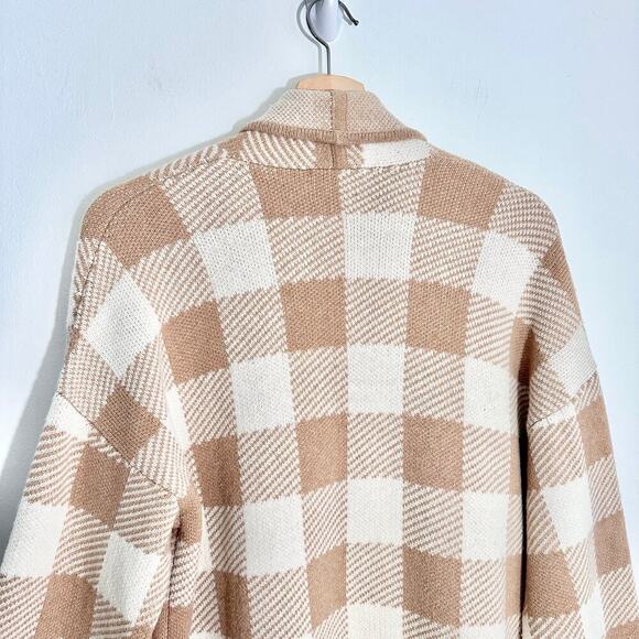 Madewell Minetta Sweater Coat in Buffalo Check Merino Wool | Beige Cream | SZ M - Picture 9 of 11